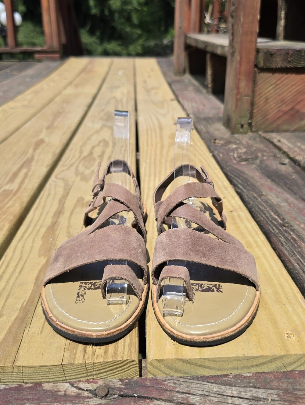 SOREL, Ella Criss Cross Toe Loop Sandal, Brown Leather, Sz 6.5 - Picture 2 of 10